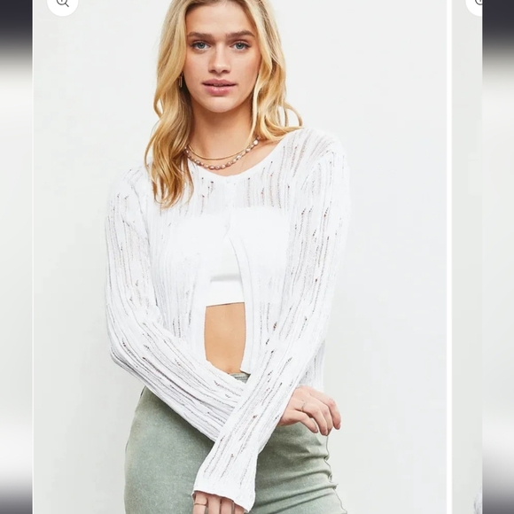 Open Front Button Distressed Knit Cardigan - Picture 1 of 2